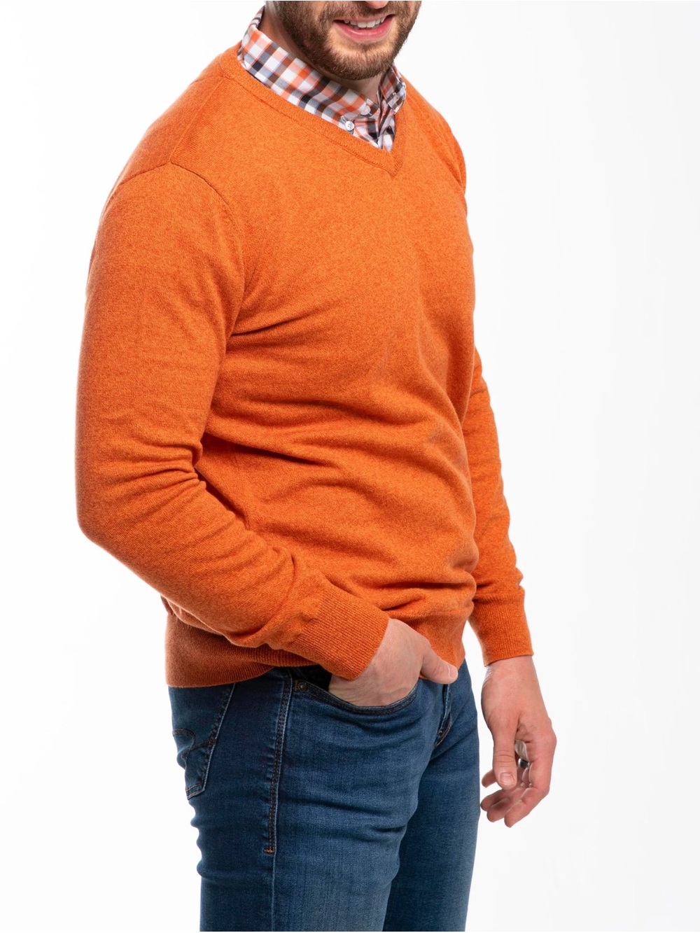 Martin + Osa Men's V-Neck Sweater in Bright Orange